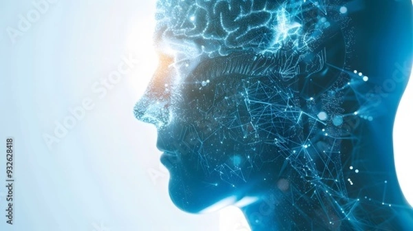 Fototapeta Human head and brain.Deep learning , Machine learning and artificial intelligence.