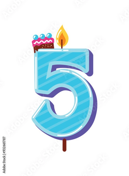 Fototapeta birthday candle number five