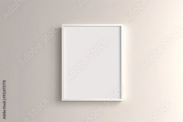 Fototapeta 窓の光と影を持つ白い壁の背景に掛かっている最小限の空の正方形の白いフレーム画像のモックアップ。画像を分離する	
