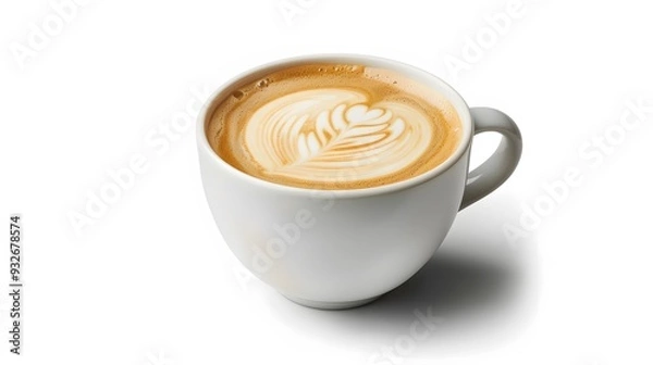 Fototapeta Cup of coffee latte isolated on white backgroud with clipping path. 