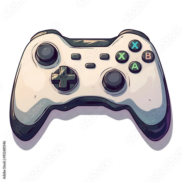 Fototapeta A 2D cartoon clipart drawing of a game controller on an isolated transparent background