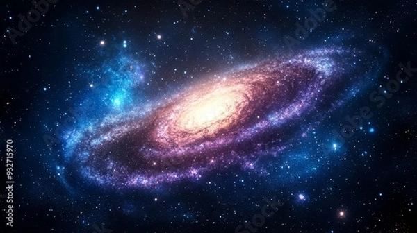 Fototapeta Celestial bodies, abstract cosmic scene with swirling galaxies, deep blues and purples, ethereal glow, Watercolor style