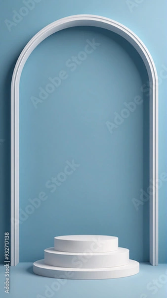 Obraz 3D Product Display Podium with Light Blue Background Arch. Clean and Elegant Platform with a Soft Blue Backdrop
