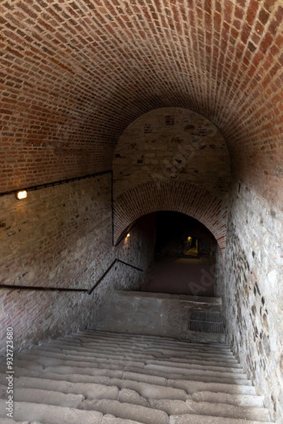Fototapeta Stone  steps leading down to tunnels under the fortress walls in the Vysehrad Prague in the Czech Republic