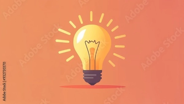 Fototapeta A Vibrant Depiction of an Illuminated Lightbulb Radiating Inspiration Against a Warm Background, Symbolizing Ideas and Creativity in a Modern Context.