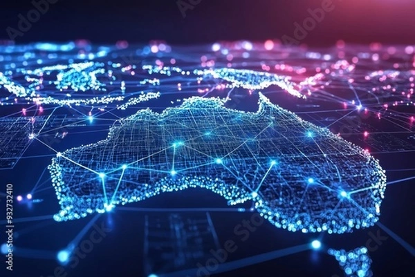 Obraz Digital map of australia network connectivity created with generative ai