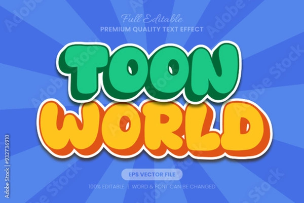 Fototapeta Toon World editable text effect, fun and playful design font graphic style for cartoon related projects and childrens content.