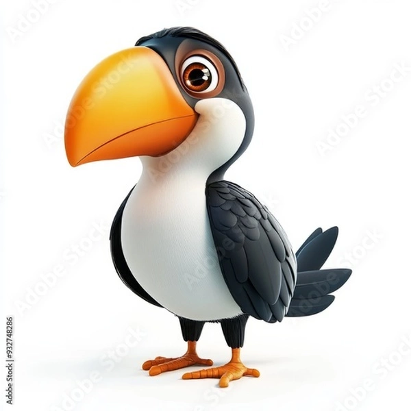 Fototapeta 3D rendering of a cute cartoon toucan isolated