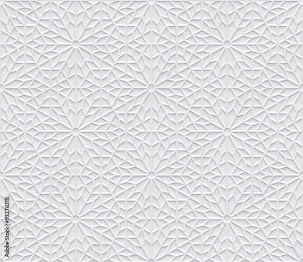 Fototapeta Grey light geometric pattern in arabic style, soft emboss background