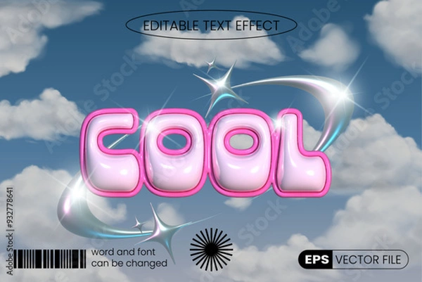 Fototapeta Cool retro y2k style 3d inflated 3ditable text effect