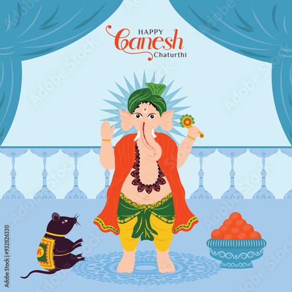 Fototapeta Ganesha Blessing Pose Post With Festive Background For Ganesh Chaturthi