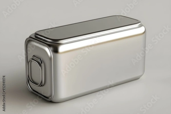 Fototapeta Rectangular Olive Oil Tin Can Mockup, Silver Liquid Container, 3d Rendered isolated on light background