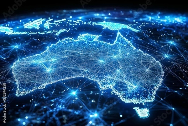 Fototapeta Digital map of australia network connectivity created with generative ai