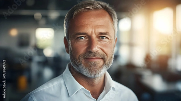 Fototapeta Confident businessman smiling in an office.