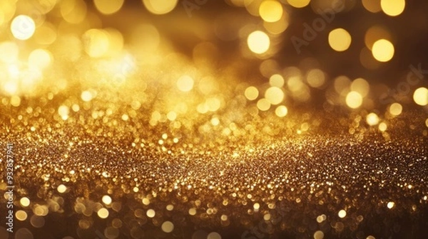 Fototapeta Golden glitter background with sparkling bokeh, festive and luxurious holiday vibe