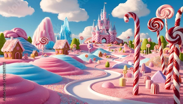 Obraz 3D render of candy land, Generative AI