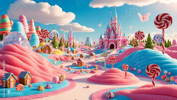 Obraz 3D render of candy land, Generative AI