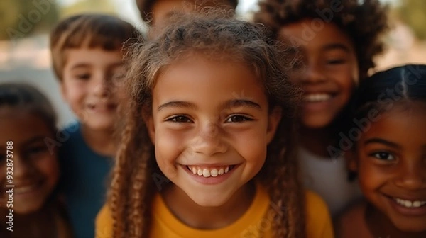 Fototapeta portrait of Group of young boys and girls together celebrating friendship and unity Multiracial group of people : Generative AI