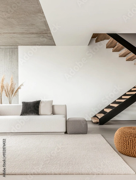 Fototapeta Modern living room in a luxury property withe stylish furniture. Residential interior design composition.