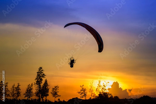 Fototapeta Paramotor Flying Silhouette