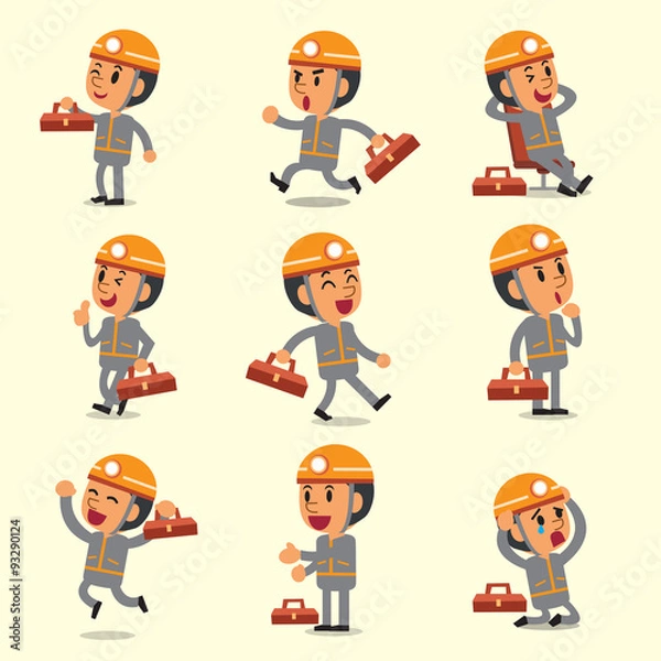 Fototapeta Cartoon technician character poses
