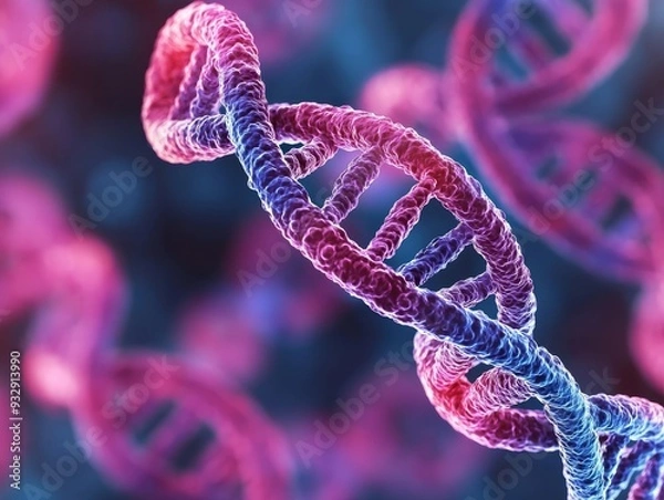 Fototapeta A 3D rendering of a DNA double helix, a complex molecule carrying genetic information