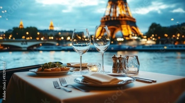 Obraz Romantic Dinner with Eiffel Tower View