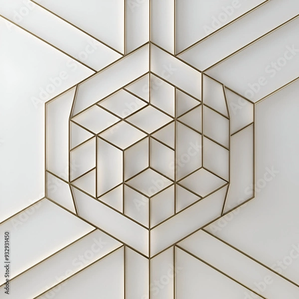 Fototapeta Elegant Geometric Pattern Gold Cube Design on White Background.