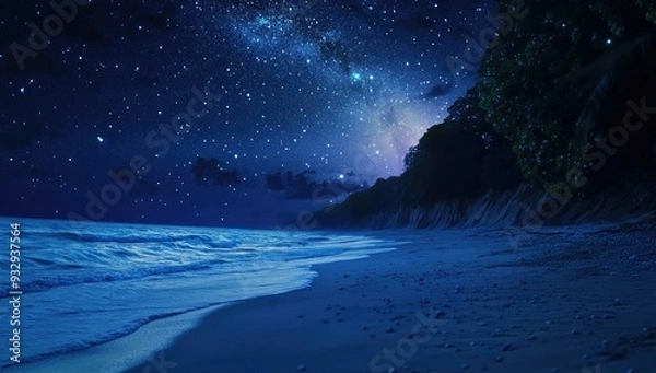 Obraz Starry night sky over a sandy beach.