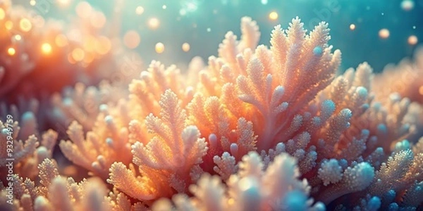Fototapeta Softly glowing iridescent Light Coral macro closeups with delicate textures and subtle shading, ethereal ambiance, warm sunny days, and gentle ocean breezes
