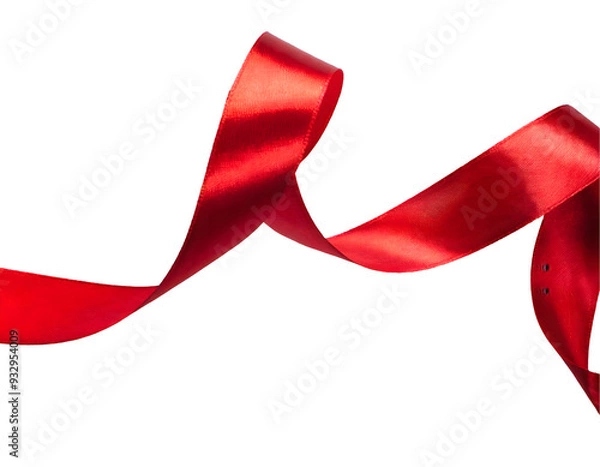 Fototapeta curly red ribbon on a white isolated background. Generative AI.