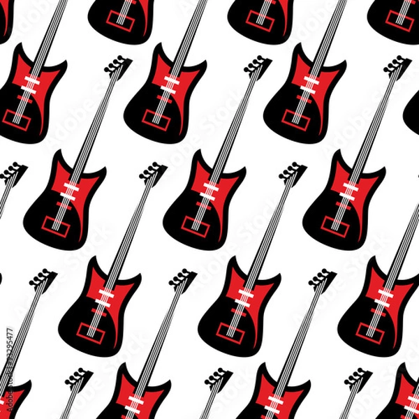 Fototapeta Guitar seamless pattern. Electric guitar repeating background. T