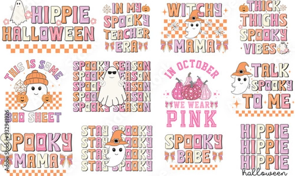 Fototapeta Retro Halloween Printable Sublimation Design, Witch Bundle, Spooky Bundle, Sublimation Bundle