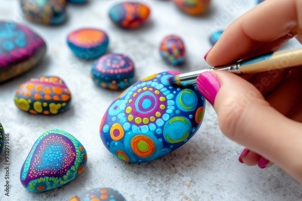 Obraz painting or decorating pet rocks .