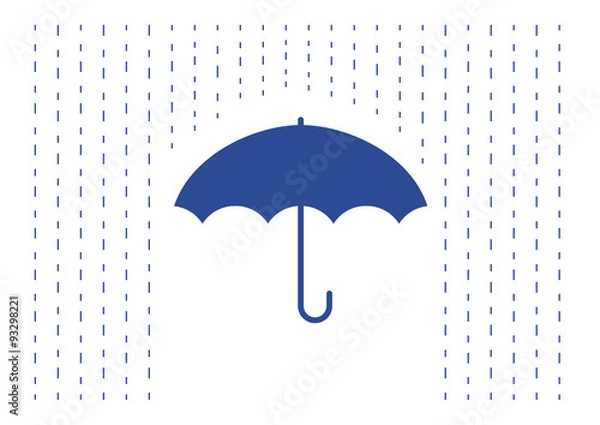 Obraz blue flat umbrella under the rain falling illustration vector
