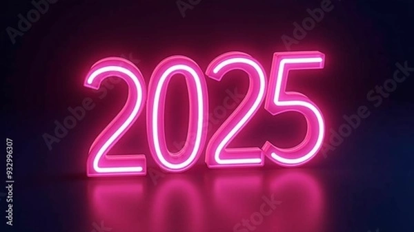 Fototapeta Number 2025 icon happy new year neon style light decoration icon bright electric symbol
