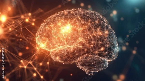 Obraz A brain with bright glowing neural connections, artificial intelligent