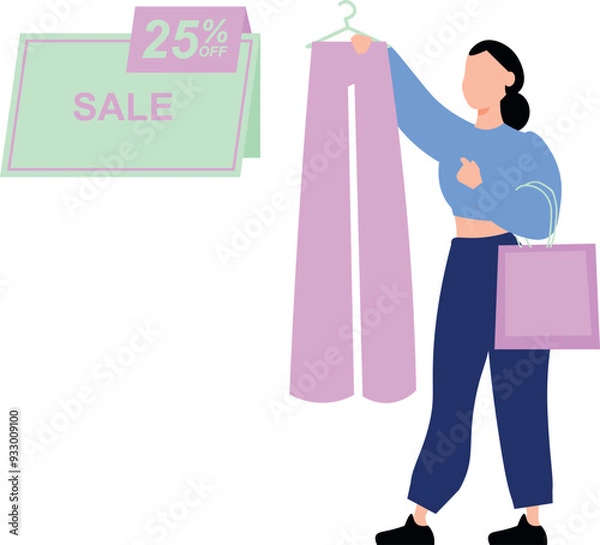 Fototapeta Girl is buying jeans on 25% sale.
