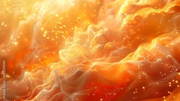 Fototapeta An enchanting abstract scene of swirling orange and golden hues, illuminated by sparkling particles that create a warm and ethereal atmosphere, evoking feelings of wonder and tranquility.

