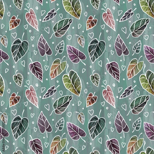 Fototapeta Seamless floral pattern, multi-colored distyas with a white outline on a blue background.