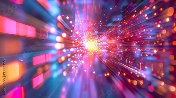 Fototapeta A vibrant explosion of colorful light particles radiating outward in a dynamic display of energy and motion creating a stunning visual experience that captivates the viewer with its brilliance.

