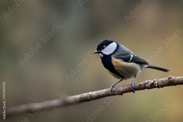 Obraz Black tit bird blurry nature background, Ai Generated