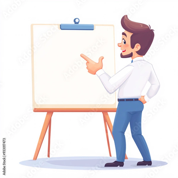 Fototapeta Engaging Business Presentation: Creative Speaker with Blank Whiteboard
