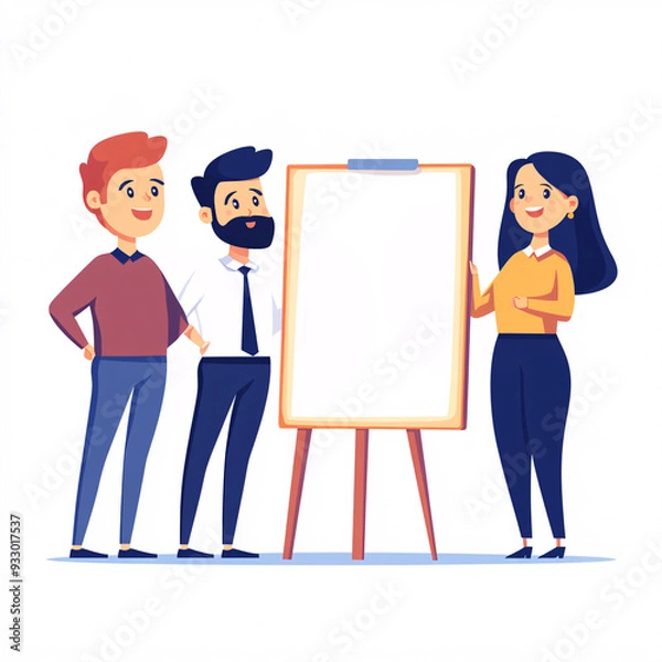 Fototapeta Dynamic Business Team Collaborating on Presentation in Professional Office Setting