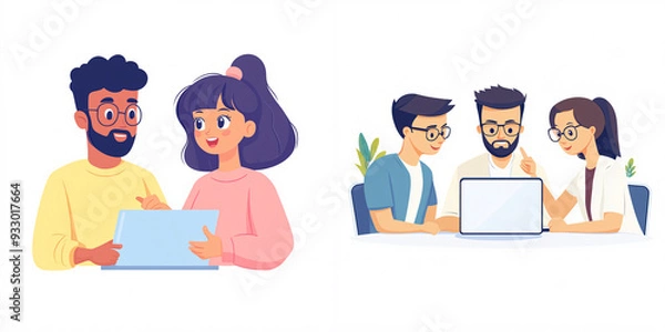 Fototapeta Engaging Team Collaboration with Modern Technology: A Dynamic Workspace Atmosphere