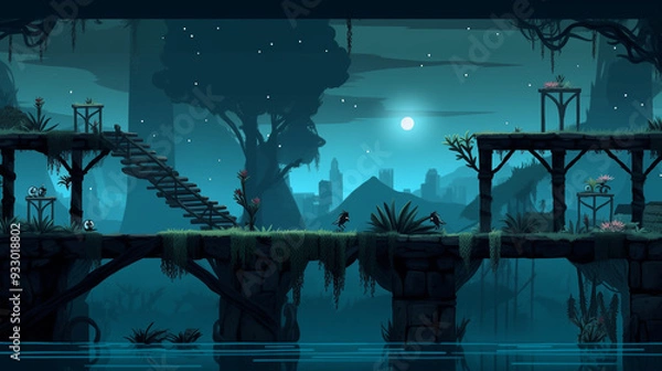 Obraz Game background in forest ruins