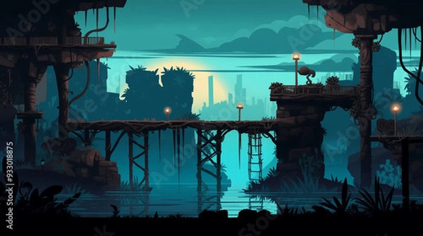 Obraz Game background in forest ruins