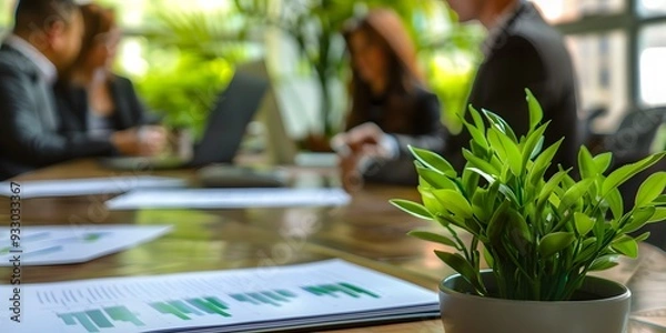 Fototapeta Corporate leaders reviewing energy reduction measures for a greener business