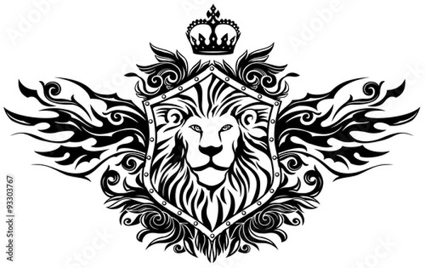 Fototapeta Lion On Shield Insignia