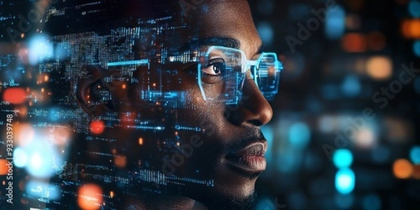 Fototapeta IT Specialist with AI Cybersecurity Threat, Black American, AI Tech, Cybersecurity, AI